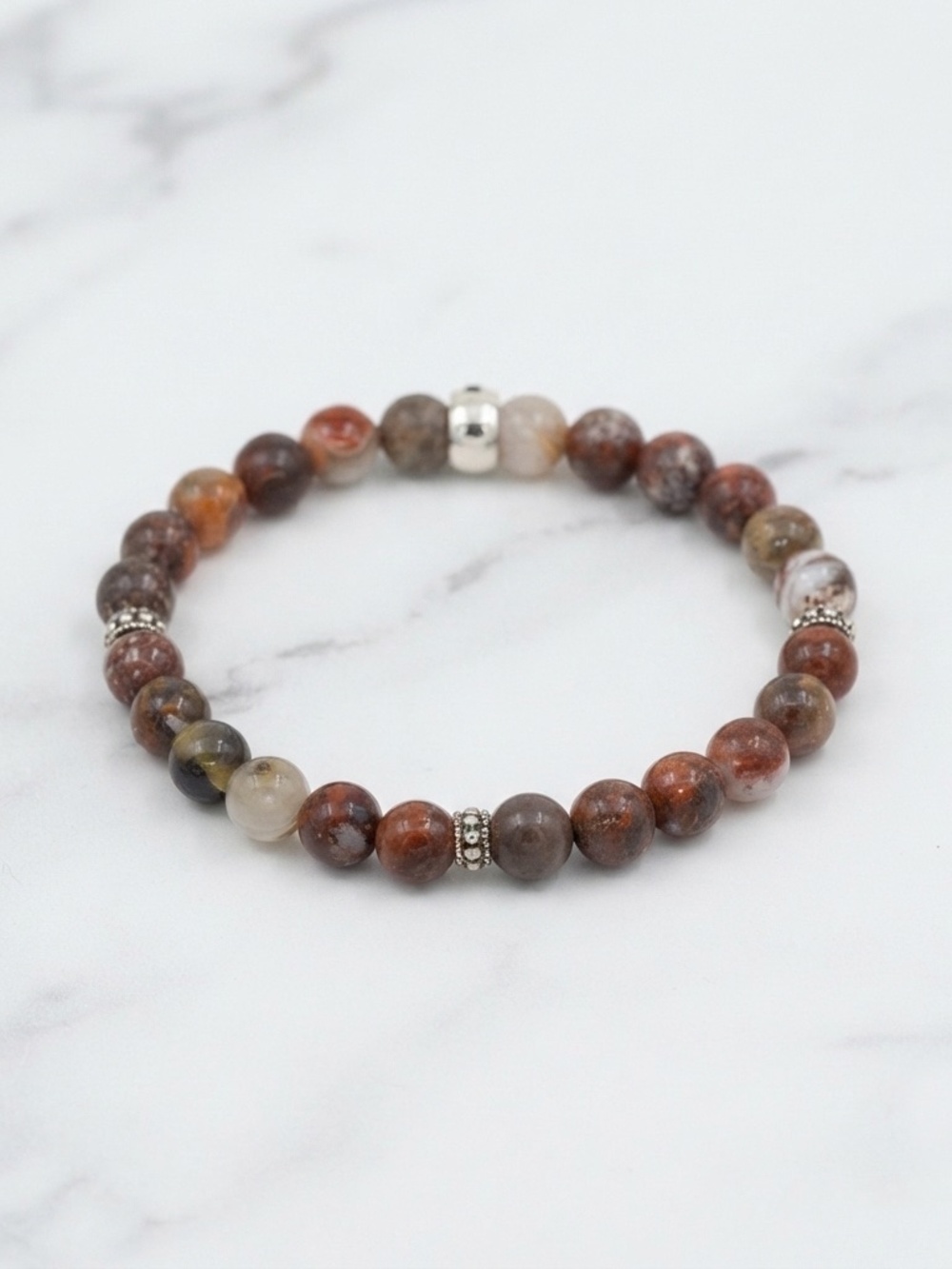 Altius Mexican Crazy Lace Agate Bracelet 8mm Handmade Stretch 7.5" Earth Tones - Picture 2 of 4
